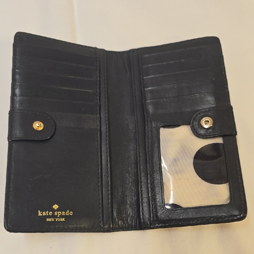 kate spade Black Leather Zip Coin Pouch with Polka Dot Lining - Picture 2 of 6